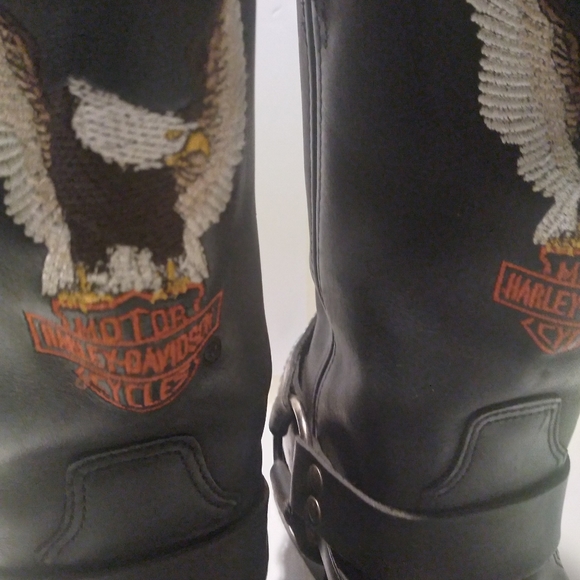 Harley Davidson Black Harness Boots Eagle Embroidery Leather Mens size 9.5 - Picture 2 of 10